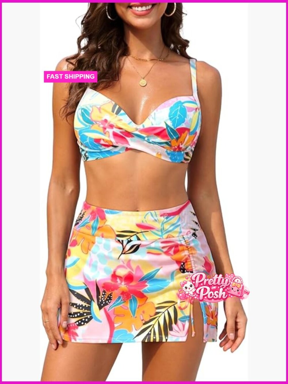 Underwire Bikini Set with Swim Skirt High Waisted Tummy Control Push Up